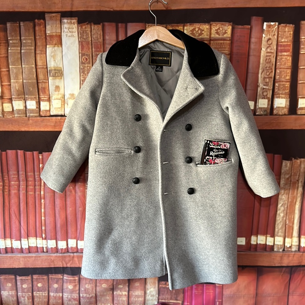 Vintage S Rothschild Girls Wool Velvet Dress Coat Gray Black 4T